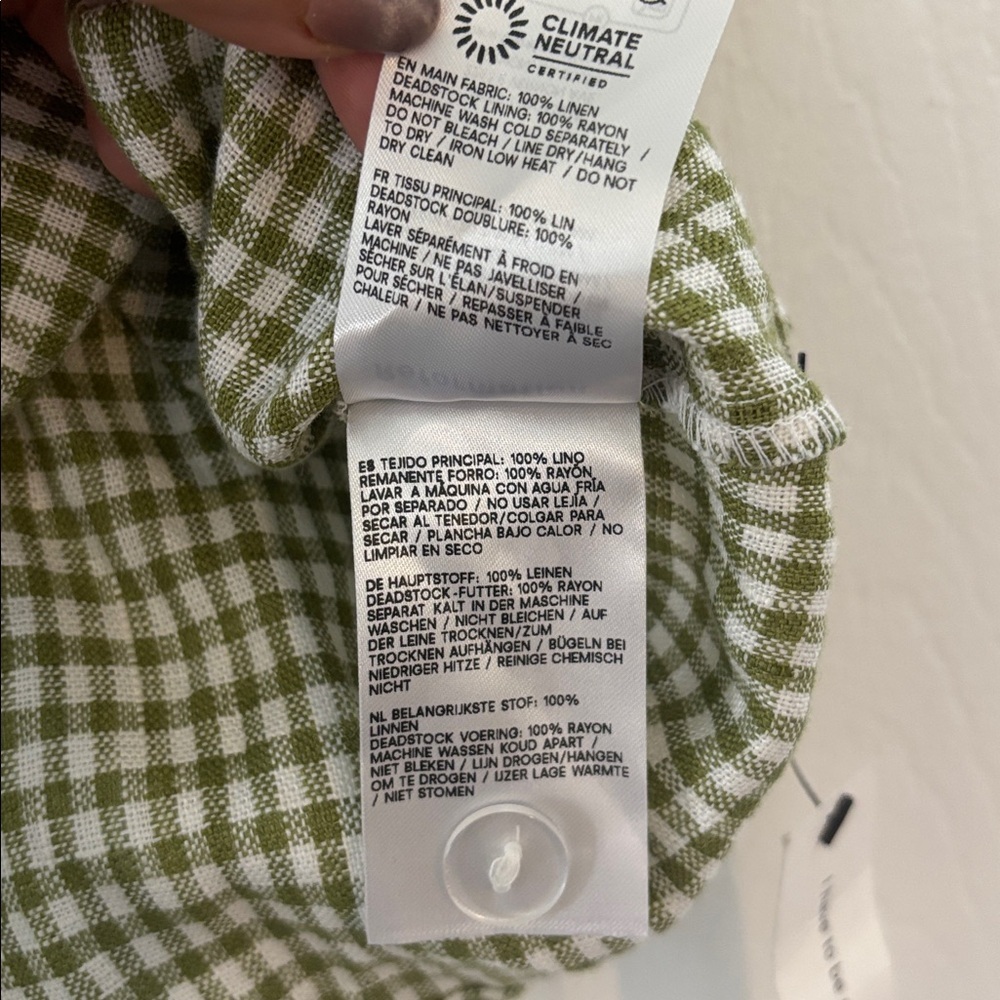 Reformation NWT Celosia Gingham Linen Mini Dress in Avocado Check Size 0 - Picture 9 of 11